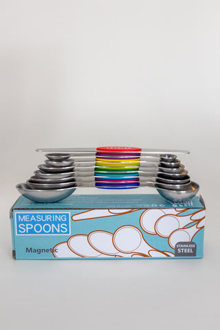 Multi-colored Double- Ended Set of 8 Stainless Steel Magnets Measuring Spoons with Leveler for Dry and Liquid Ingredients